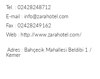 Zara Hotel iletiim bilgileri
